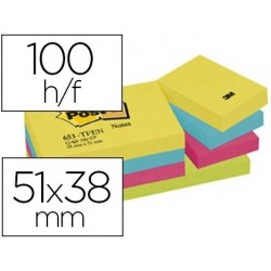 Bloc-notes post-it couleurs énergiques 51x38mm 100f...