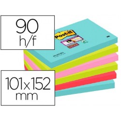 Bloc-notes post-it super sticky couleurs miami 101x152mm...