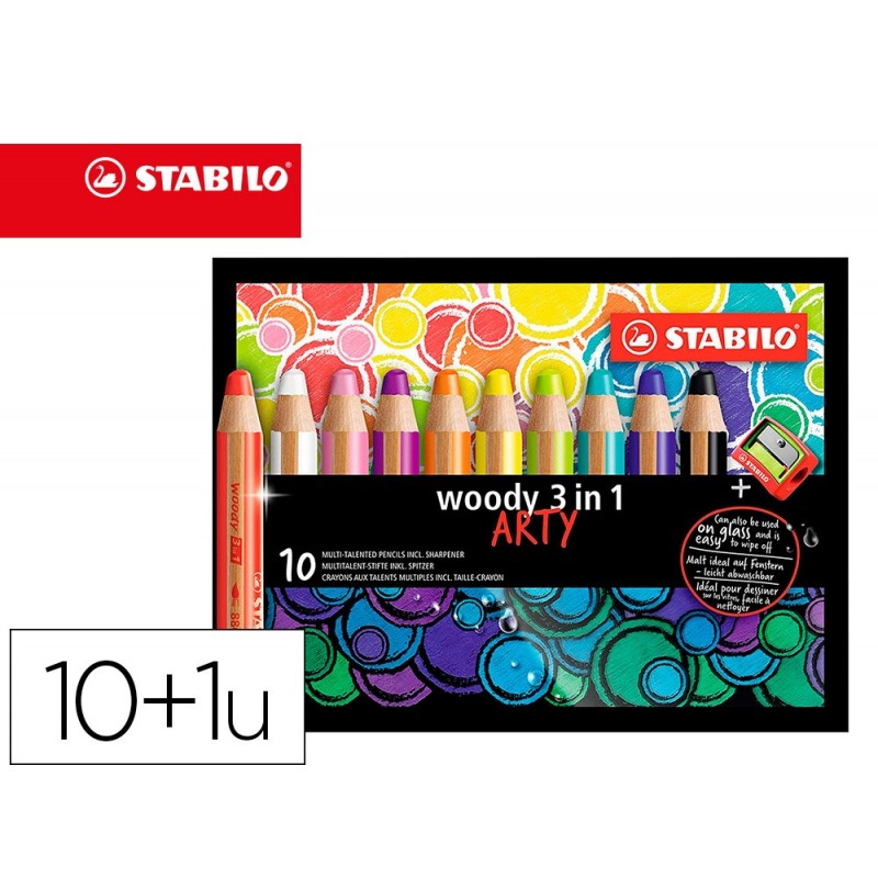 Crayon couleur stabilo woody multi talents 10 crayons 3 en 1 arty + 1  taille crayon