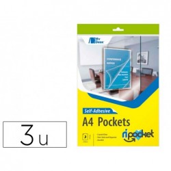 Paquet 3 pochettes riplast adhesive a4 (220x305mm) pvc reach