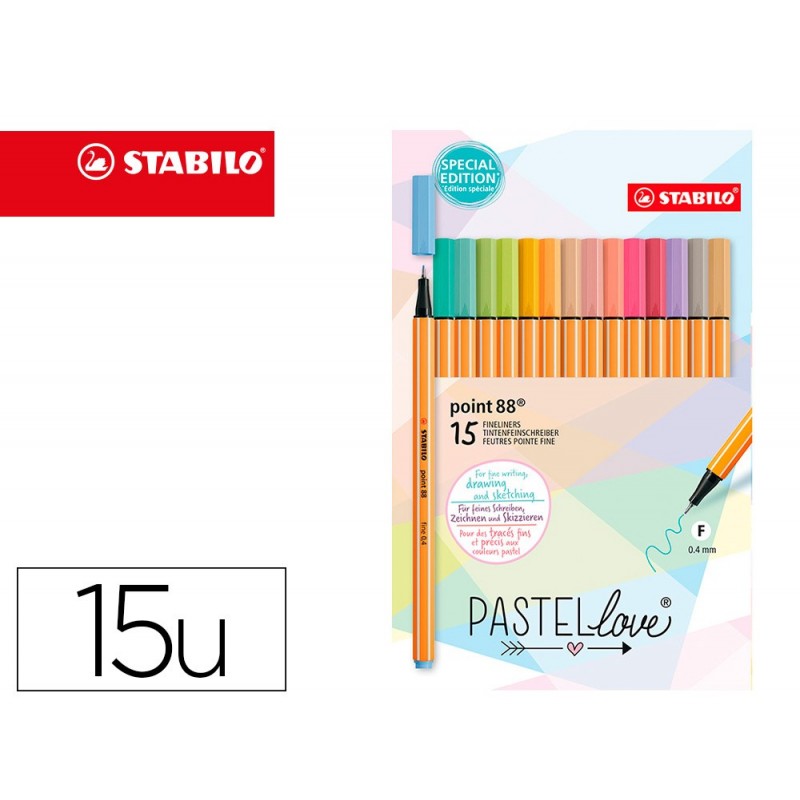 Pochette de 15 stylos feutres Pastel STABILO point 88