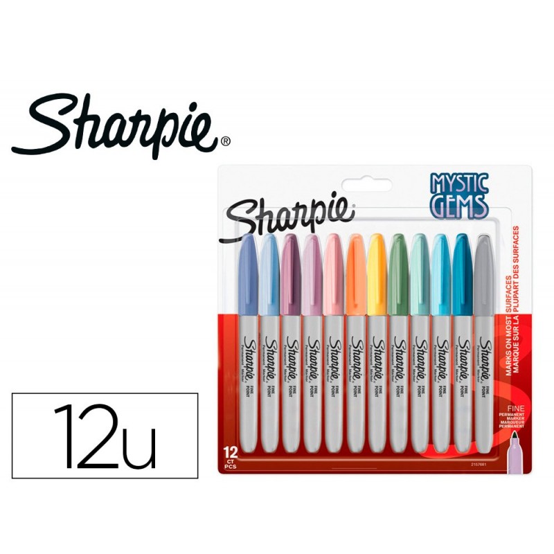 Marqueur permanent sharpie pointe fine 09mm encres assorties pastel blister  12 couleurs