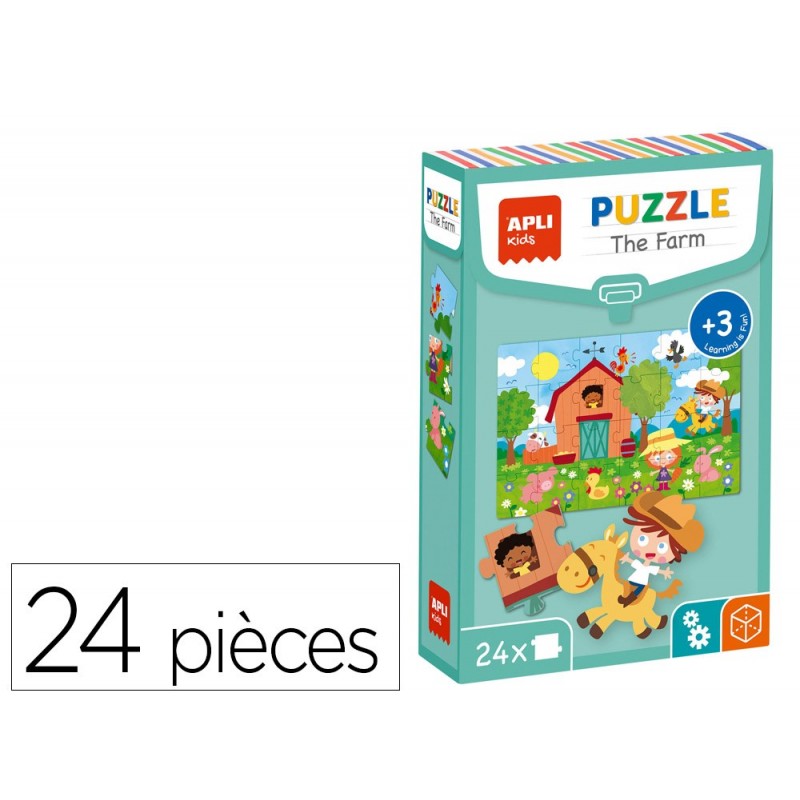 Puzzle educatif apli kids la ferme boite 24 pieces carton 70x70mm a partir  de 3 ans