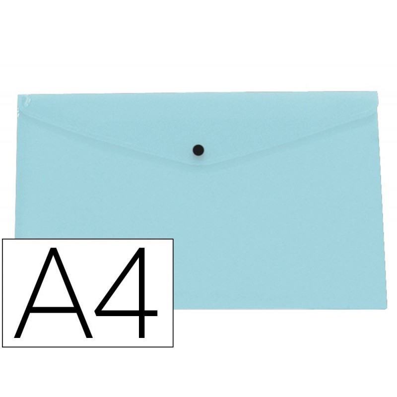 Pochette enveloppe liderpapel polypropylene 180 microns a4 97x210mm 50f  fermeture bouton bleu ciel opaque