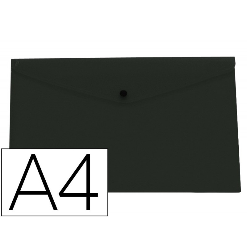 Pochette enveloppe liderpapel polypropylene 180 microns a4 97x210mm 50f  fermeture bouton resistant noir opaque