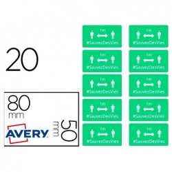 Badges adhesifs avery distance 80x50 vert lot de 20