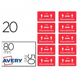 Badges adhesifs avery distance 80x50 rouge lot de 20