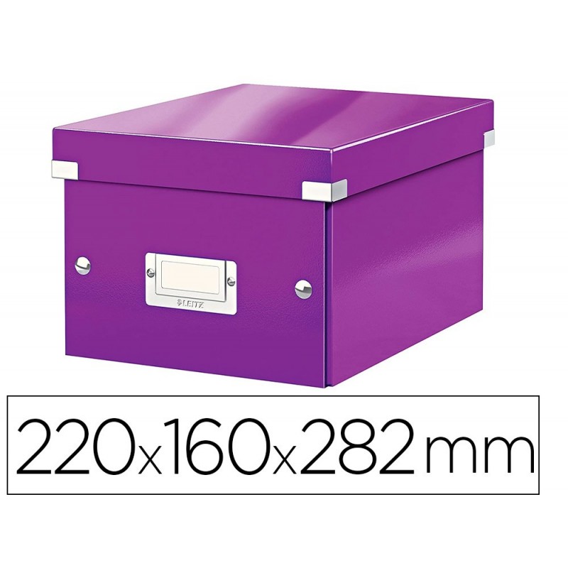 Boîte rangement leitz click&store carton pelliculé a5 220x160x282mm  boutons-pression porte-étiquette coloris violet