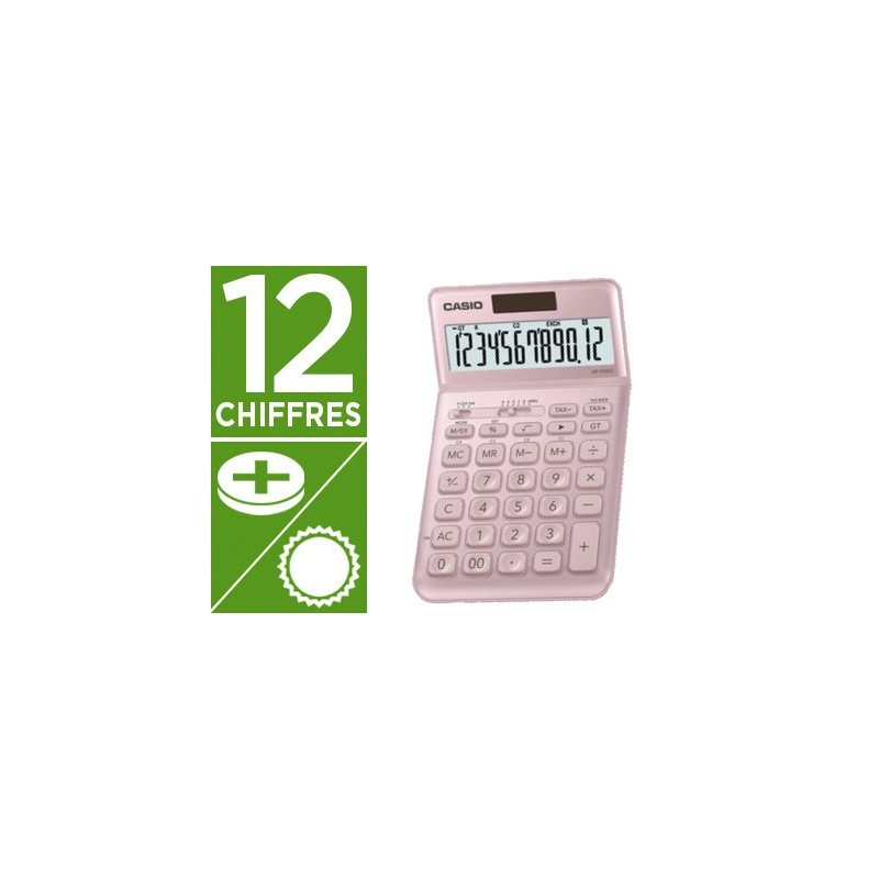 Calculatrice casio jw 200 sc pk grand écran 12 chiffres racine carrée  mémoire indépendante 109x184x11mm 150g rose