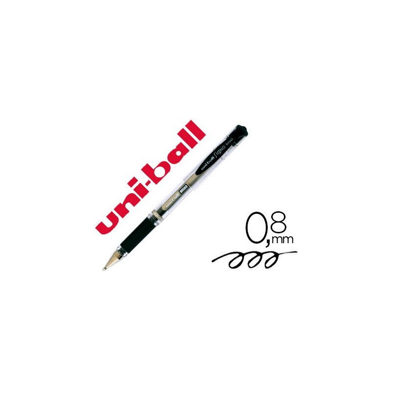Stylo uniball signo broad encre gel pigmentée écriture large 0.8mm pointe  1mm grip caoutchouc rechargeable noir